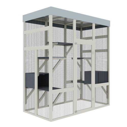 62.6" Gray Wooden Catio with Roof