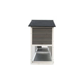 Wooden outdoor rabbit hutch with removable tray and running cage, designed for easy access and ventilation.