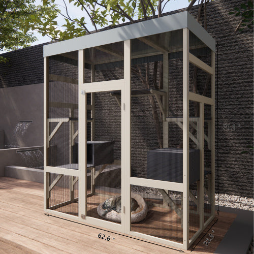 62.6" Gray Wooden Catio with Roof