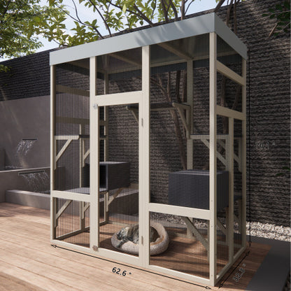 62.6" Gray Wooden Catio with Roof