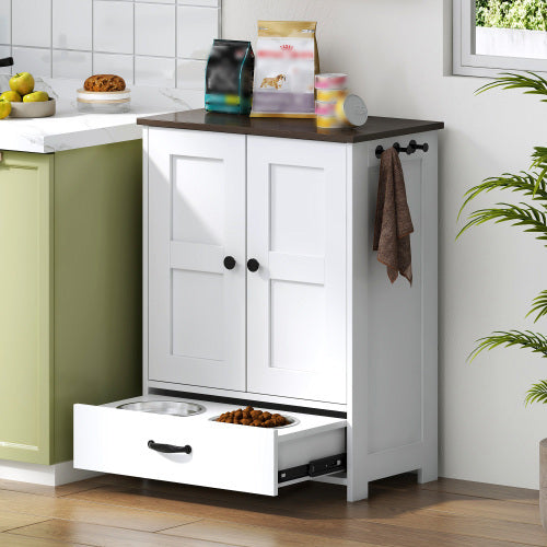 Dog Feeding Station with Hidden Bowls (White)