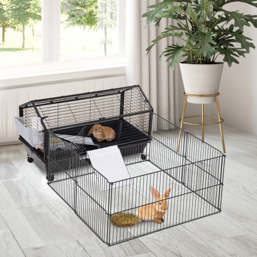 Small Animal Playpen with Casters & Bottle