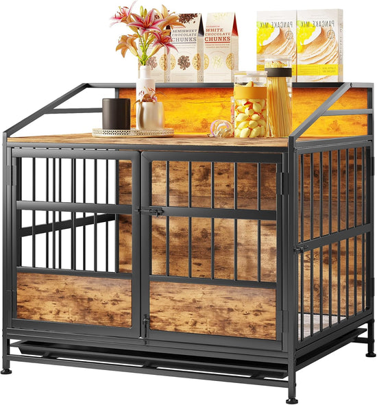 Furniture-Style Dog Crate with Storage (Brown)