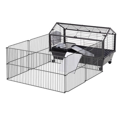 Small Animal Playpen with Casters & Bottle
